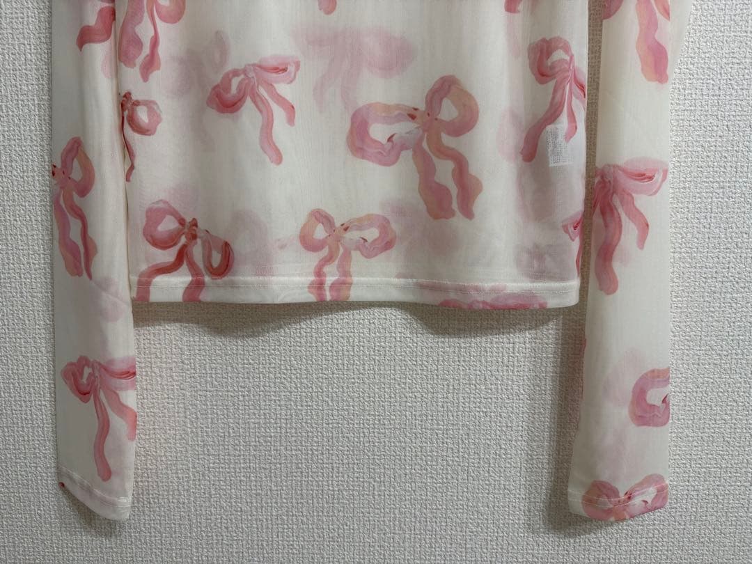 poppy シースルートップス　ピンクリボン