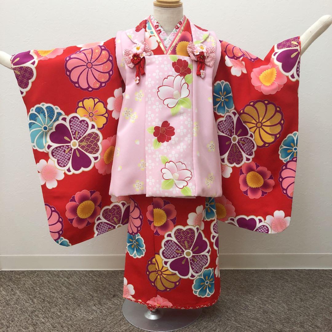 七五三 3歳(100cm)被布 ブランド着物(花わらべ) 赤色