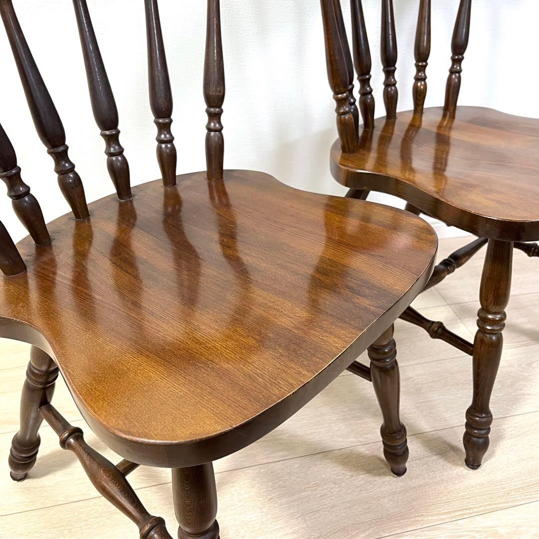 て53【2脚セット】柏木工 ウィンザーチェア 木製ダイニングチェア 無垢