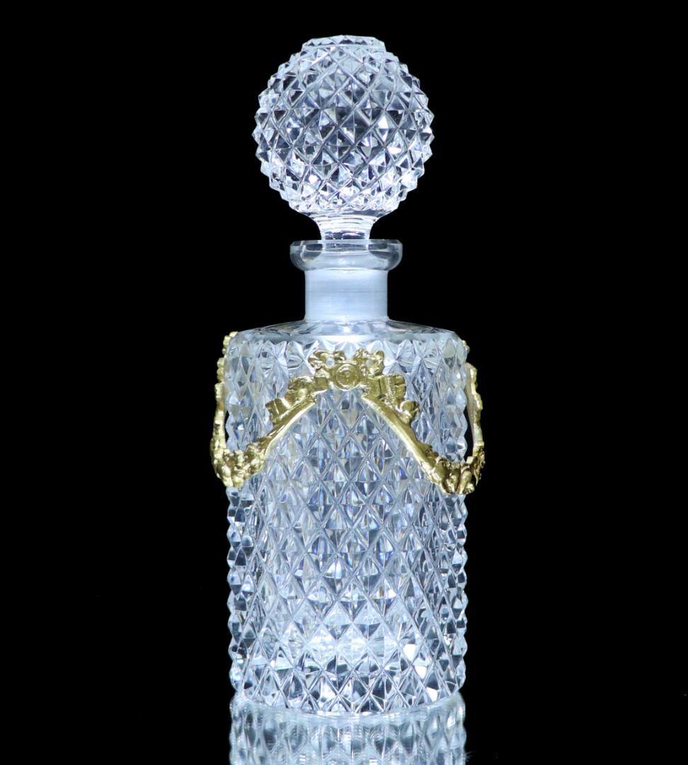 オールド・バカラ 1890年 珍品 丸型 ブロンズ装飾 ディアマンビゾー 香水瓶