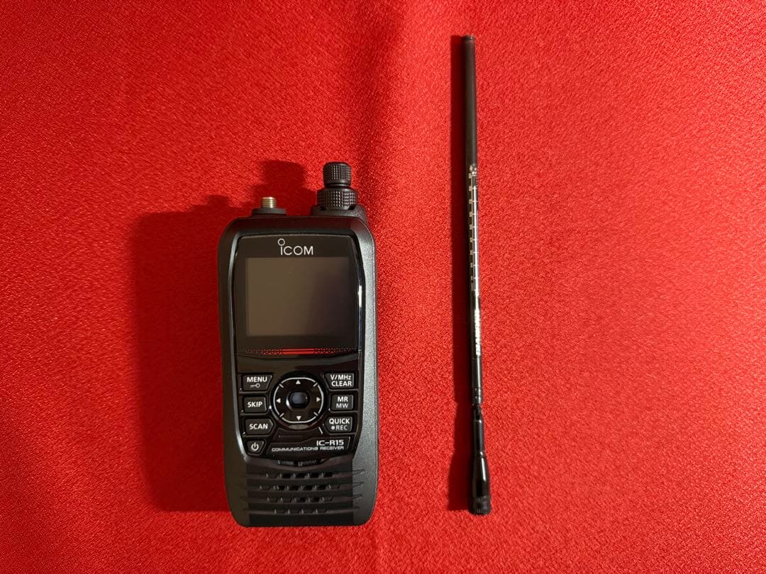 ICOM IC-R15（受信改造済）+乾電池ケース+ソフトウェア+ロッドアンテナ
