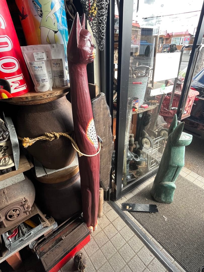 Rickです 木彫りのバリネコ 、149センチ、エスニック 、玄関 置物