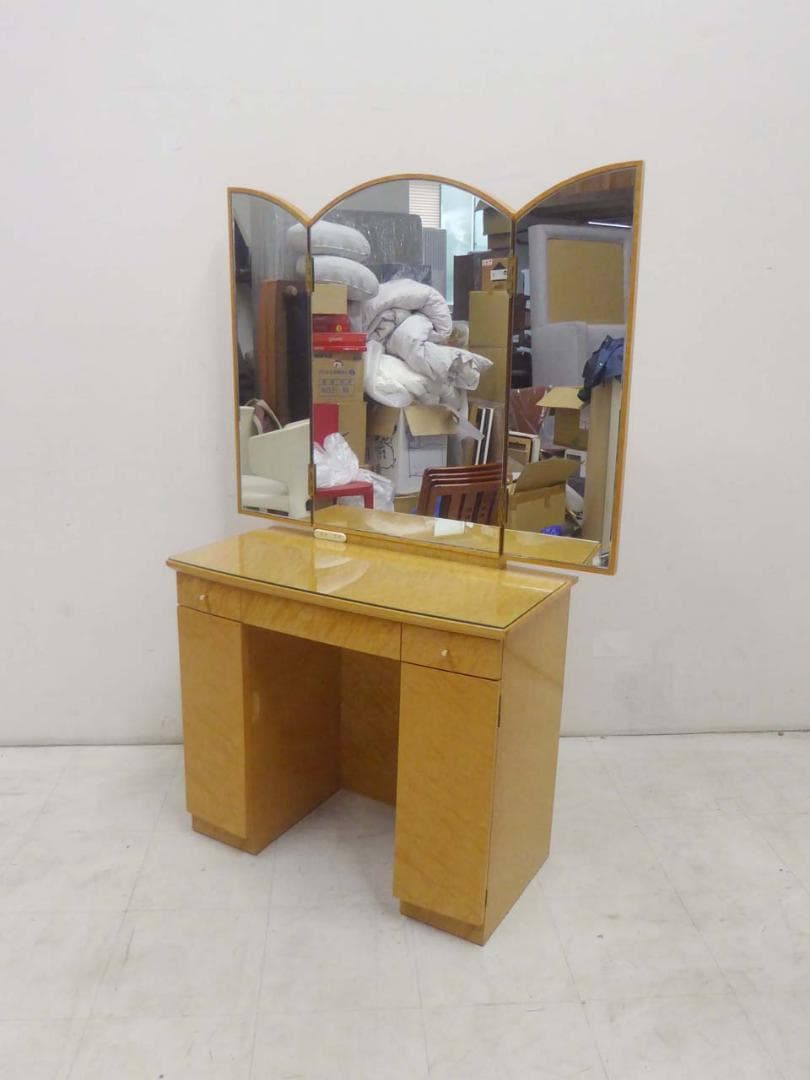 ■松創 matsuso■バーズアイメープル ドレッサー 三面鏡 チェア付