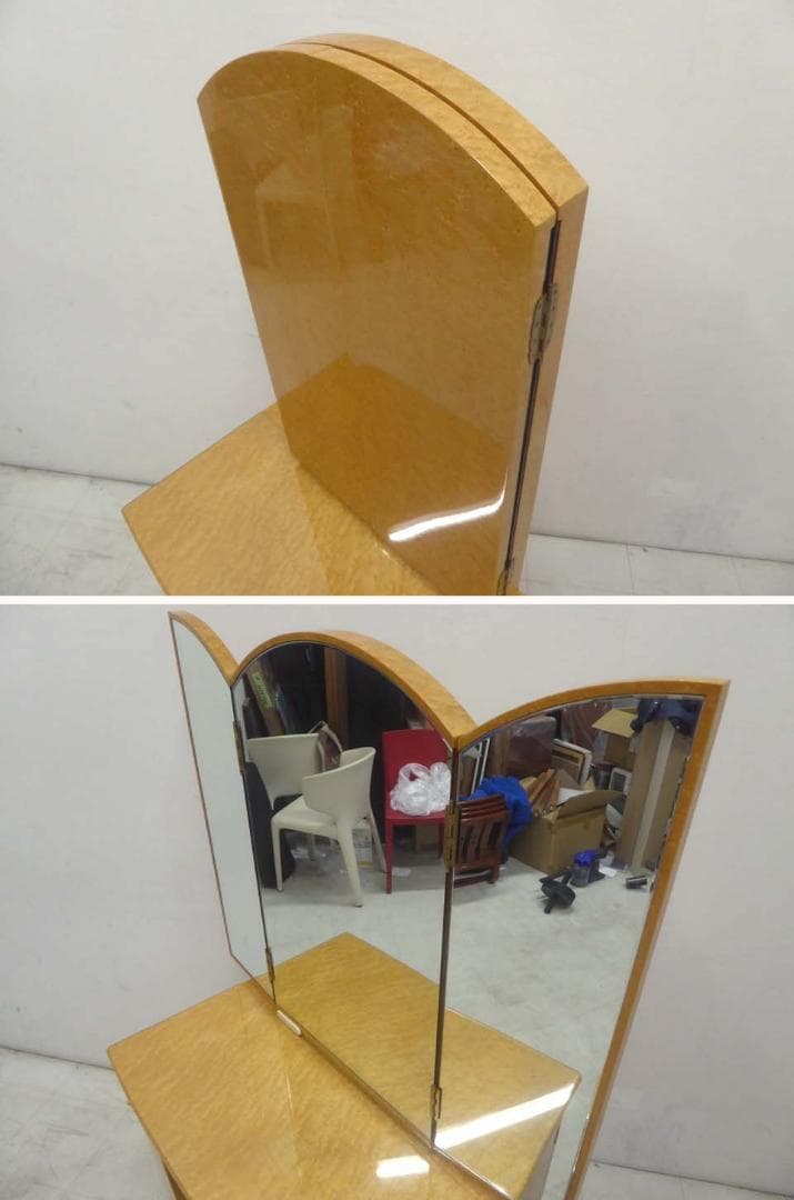 ■松創 matsuso■バーズアイメープル ドレッサー 三面鏡 チェア付