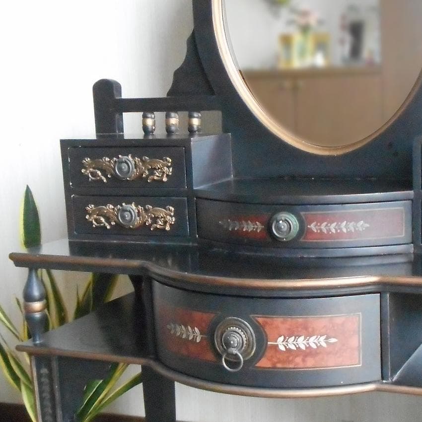 鏡台 ドレッサー 黒 家具 姫系 アンティーク アールヌーボー 魔女 コンソール