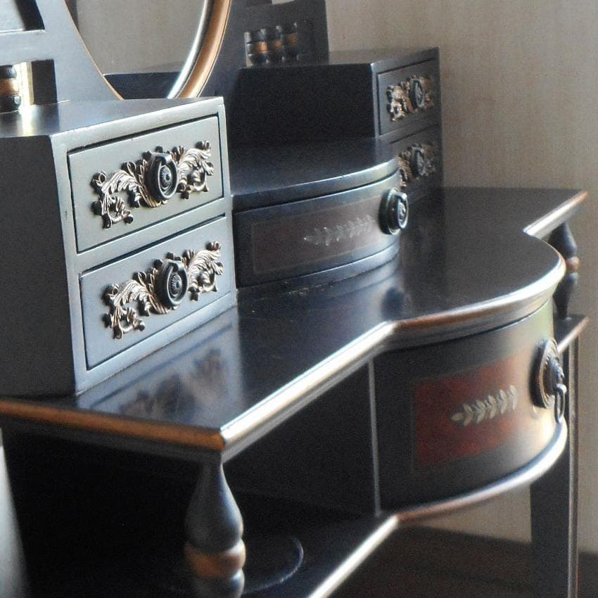 鏡台 ドレッサー 黒 家具 姫系 アンティーク アールヌーボー 魔女 コンソール