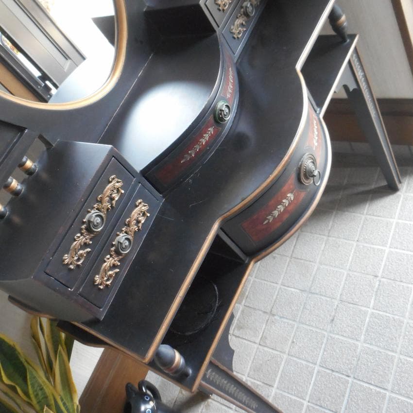 鏡台 ドレッサー 黒 家具 姫系 アンティーク アールヌーボー 魔女 コンソール