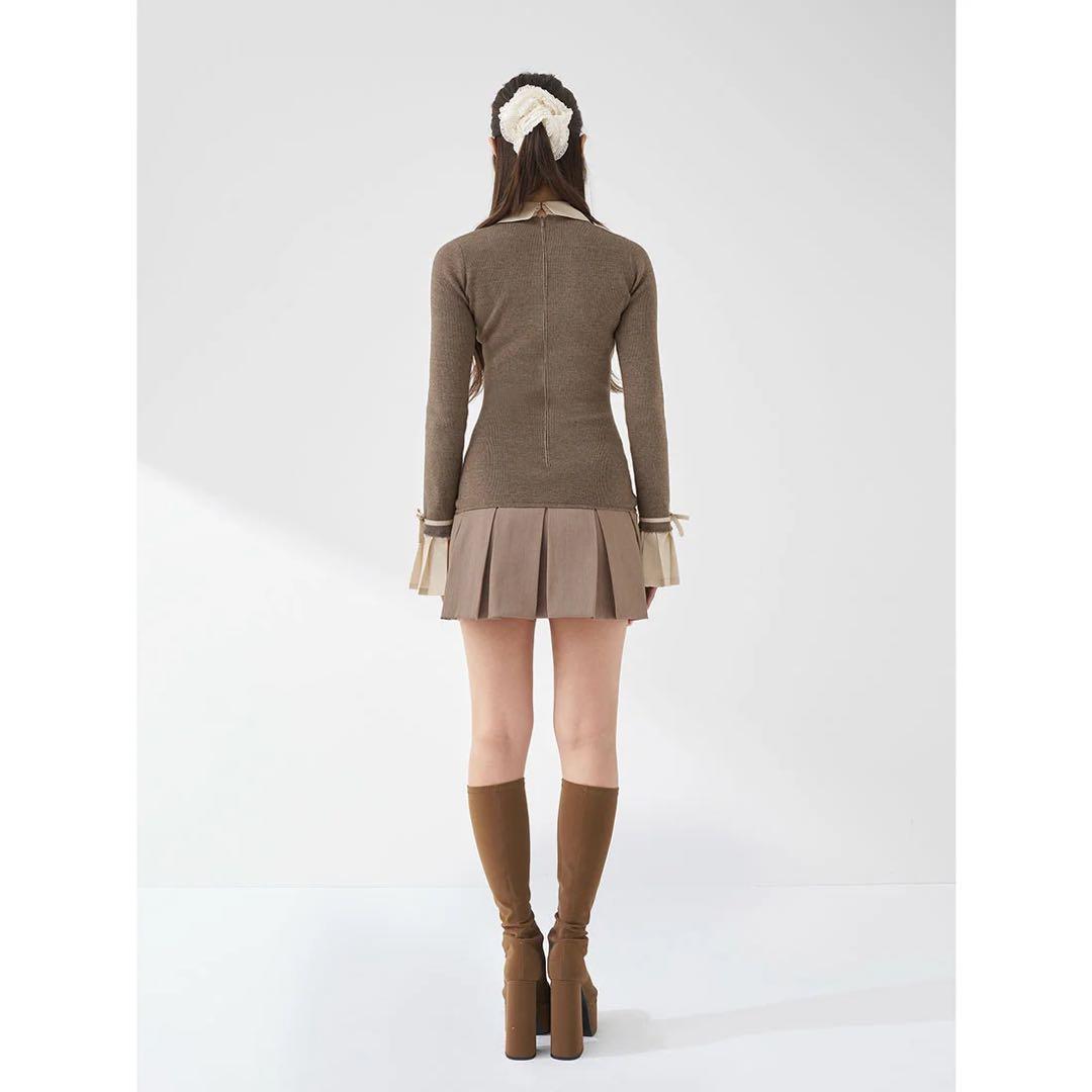 新品タグ付 ダーリッチ シャツドッキングプリーツミニワンピース ブラック フリー