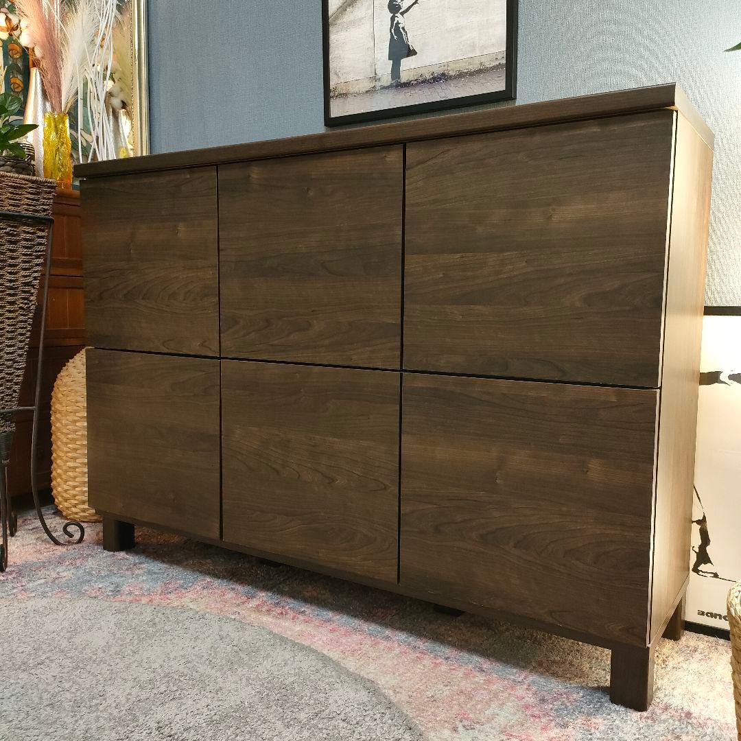 LOWYA サイドボード ダークブラウン6枚扉プッシュオープン式 脚付き