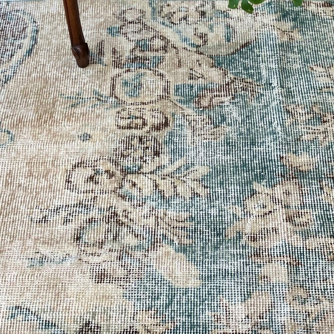 スカイブルー82×185シャビー　エメラルド　ランナー　トルコヴィンテージラグ