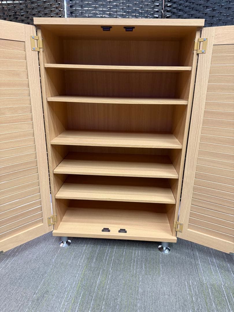 【超美品】【完成品】不二貿易　ルーバーシューズボックス　ナチュラル色