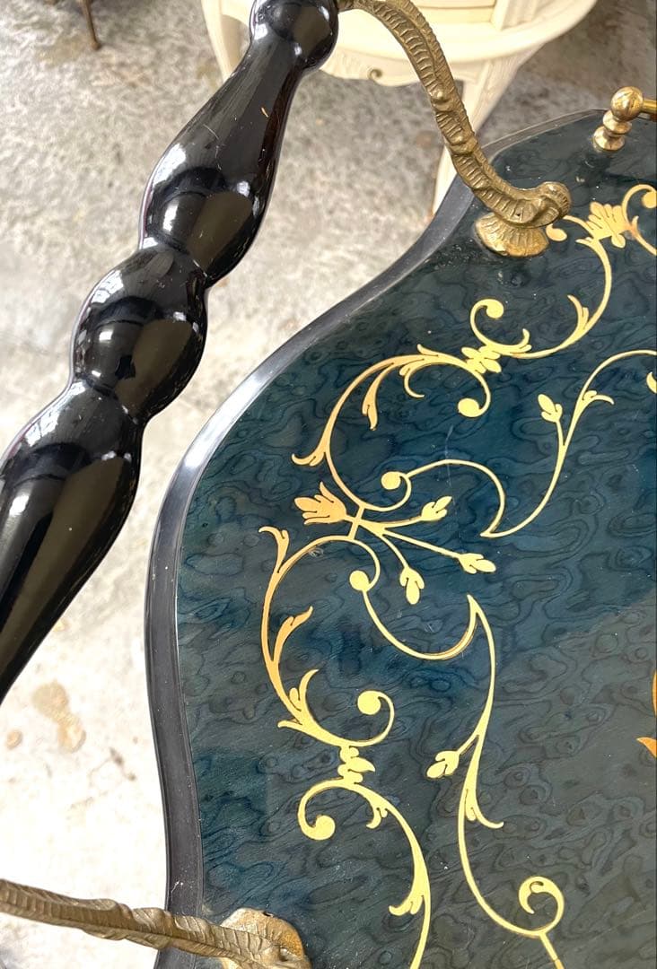 イタリー製 サービスワゴン 二段式サイドテーブル 象嵌 アンティーク