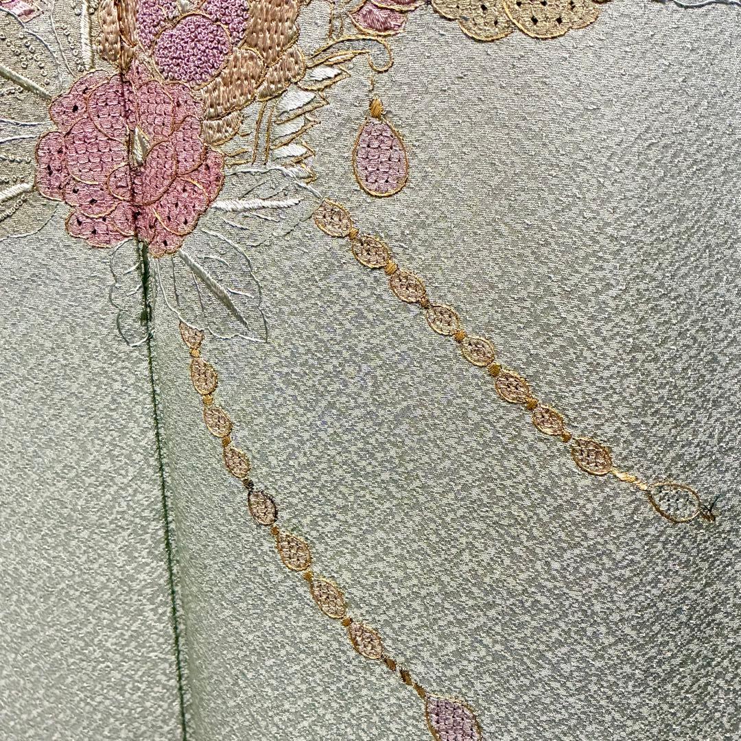 D53 訪問着 総刺繍 汕頭・蘇州・相良刺繍 花模様 正絹 着物 袷 極美品