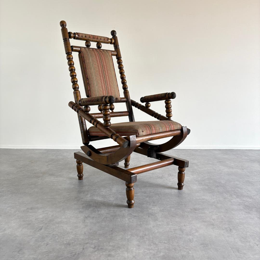 アンティーク ロッキングチェア ボビンターニング装飾×鋲打ち