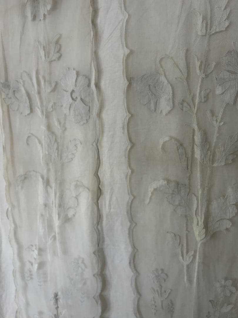 フランスアンティーク花柄刺繍チュールカーテン2枚セット