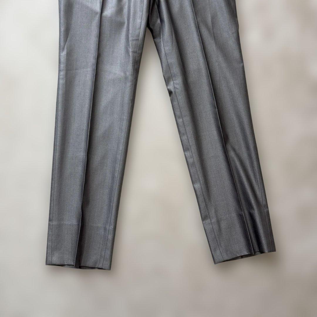 【シルク混】美品　ブラックバレットバイニールバレット　スーツL 灰　光沢　本切羽