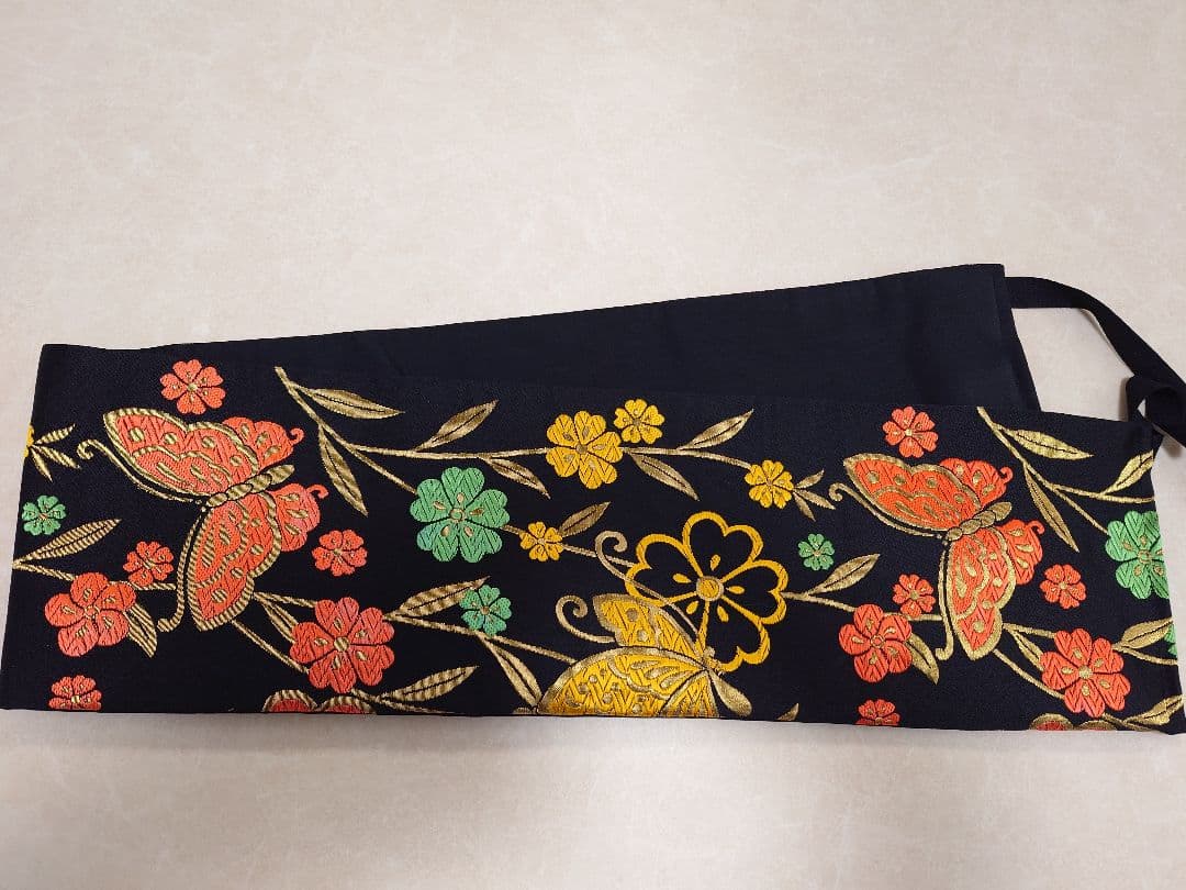 七五三　ハーフ成人式　ジュニア帯　袋帯からの作り帯　1点物　黒　蝶柄