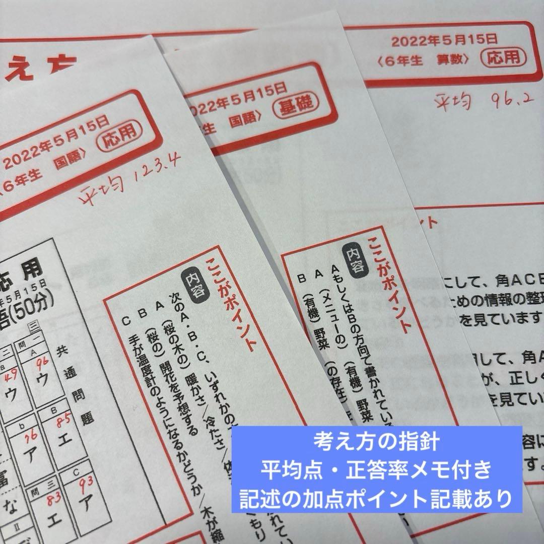 日能研6年前期育成テスト　2022年度全17回 アンサーガイド平均点正答率メモ付