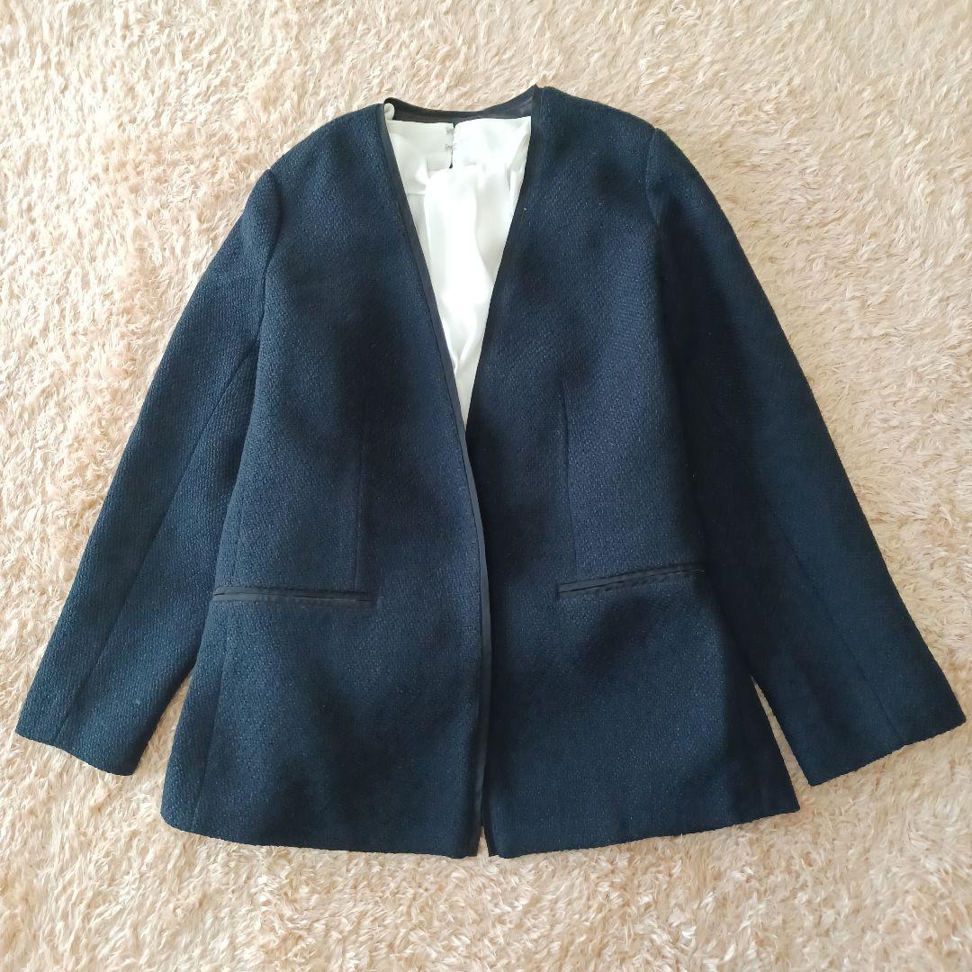 美品　アーバンリサーチドアーズ　ツィードVネックロングジャケット　ノーカラー