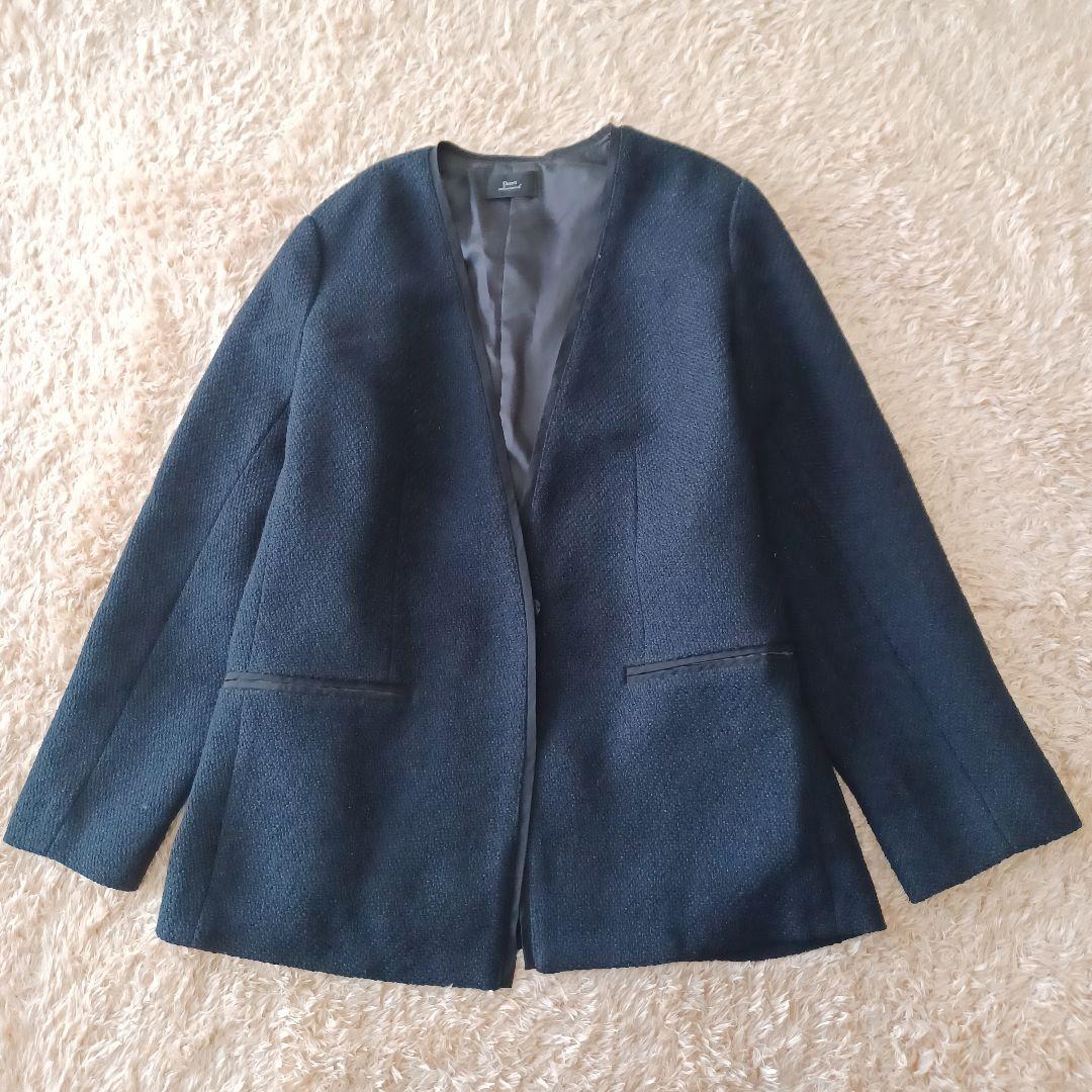 美品　アーバンリサーチドアーズ　ツィードVネックロングジャケット　ノーカラー