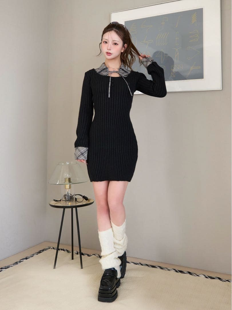 Darich ダーリッチ レイヤードライクニットミニワンピース