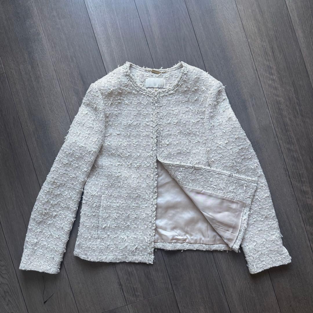 自由区 ジユウク オンワード樫山 ノーカラージャケット サイズ40 ツイード