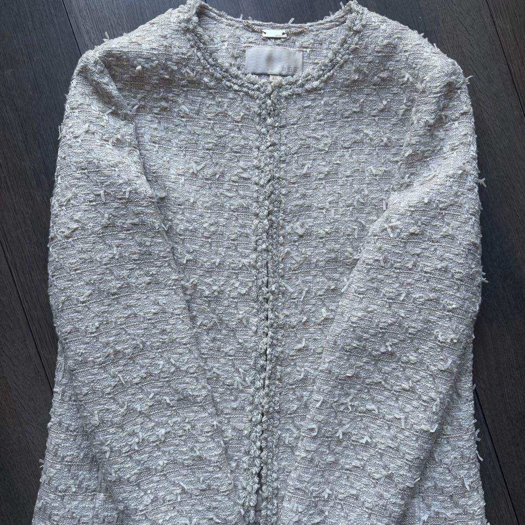 自由区 ジユウク オンワード樫山 ノーカラージャケット サイズ40 ツイード