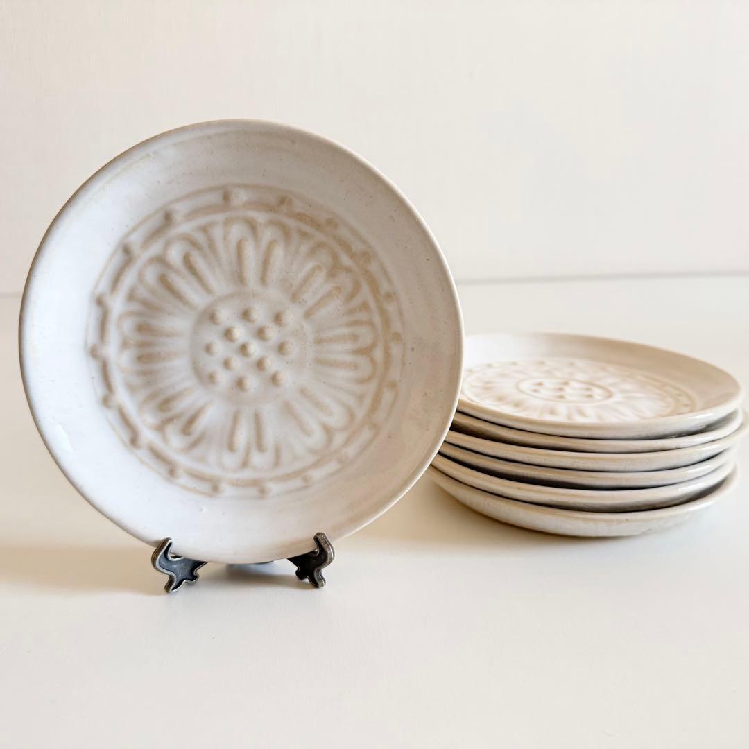 【名工・尾西楽斎】赤膚焼 南都七大寺 古瓦皿 7枚組 奈良伝統工芸 未使用品