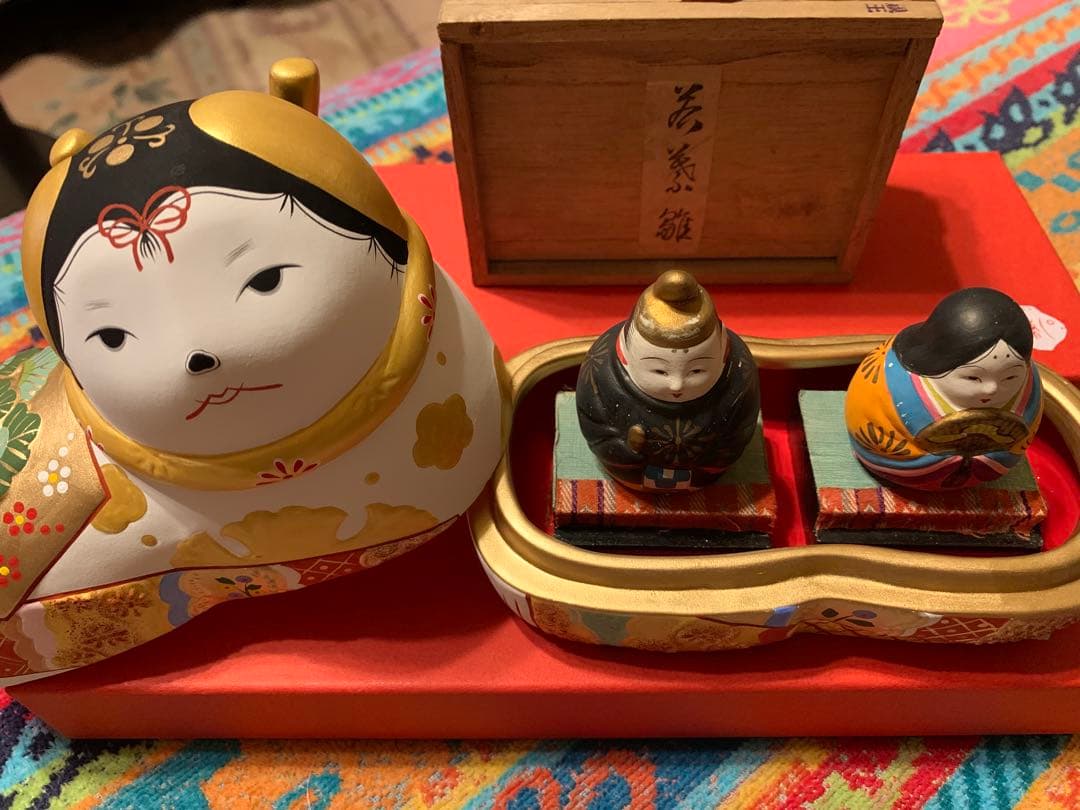 廃盤品 須原陶磁工房 須はら飾り 犬筥 雛人形セット 若義雛 古い雛人形 雛祭り
