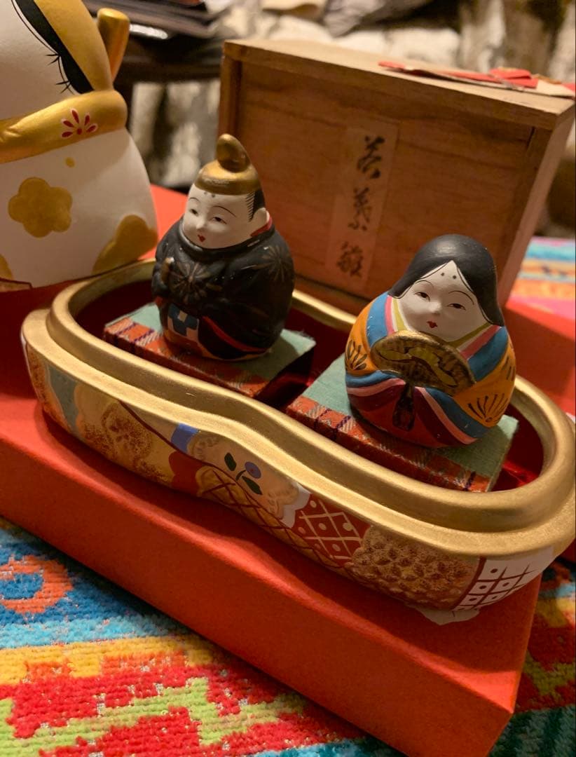 廃盤品 須原陶磁工房 須はら飾り 犬筥 雛人形セット 若義雛 古い雛人形 雛祭り