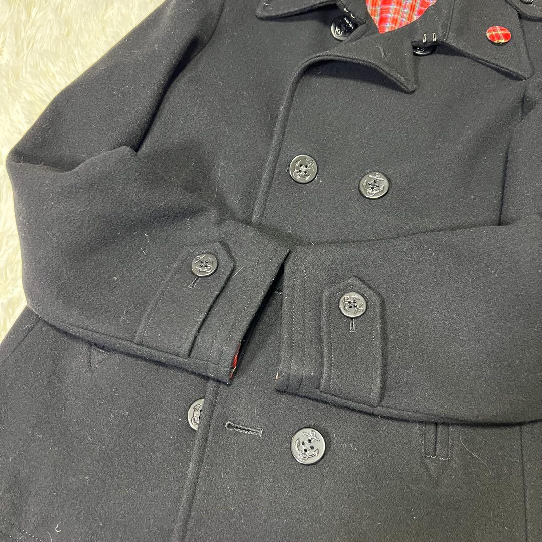 大きめ 美品✨️フレッドペリー Pコート 裏地 総柄 チェック XLダークネイビー