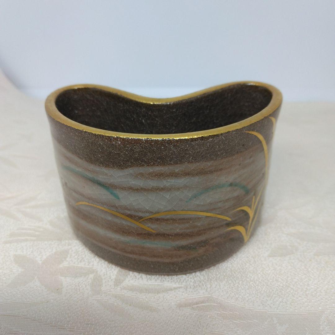 清閑寺窯造 金彩武蔵野蓋置 黄交趾菊かに香合 セット 共箱 茶道具