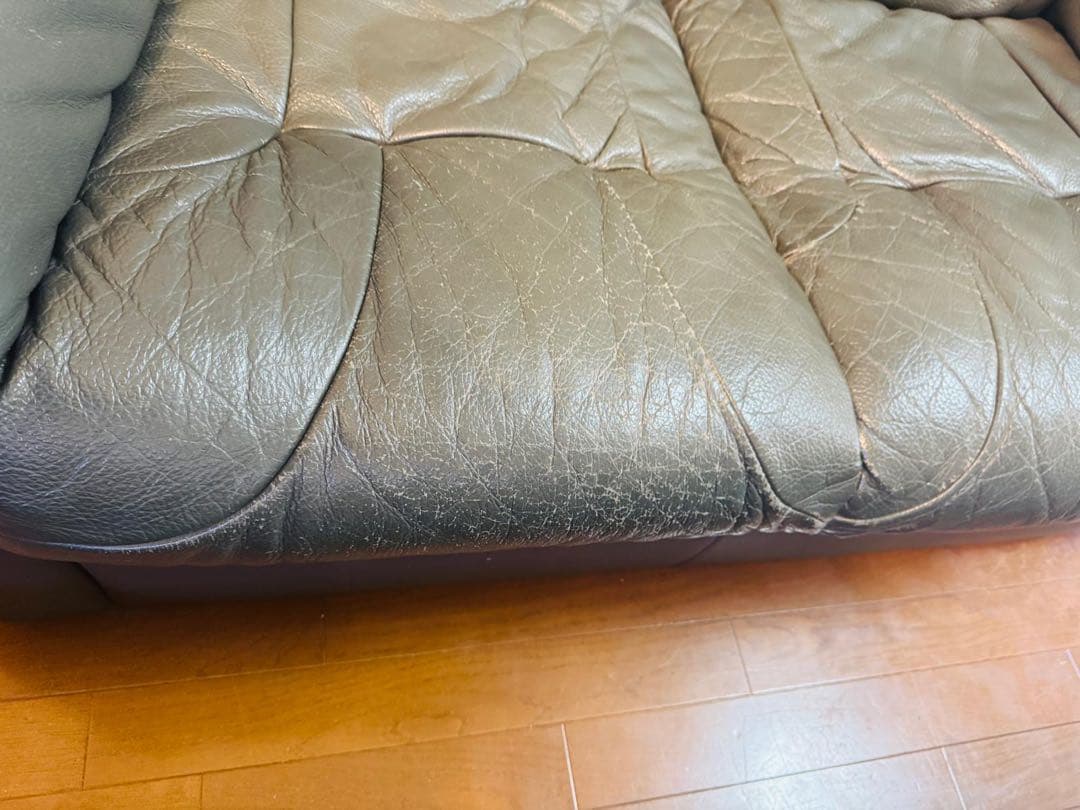 ダークグリーン レザーソファセット