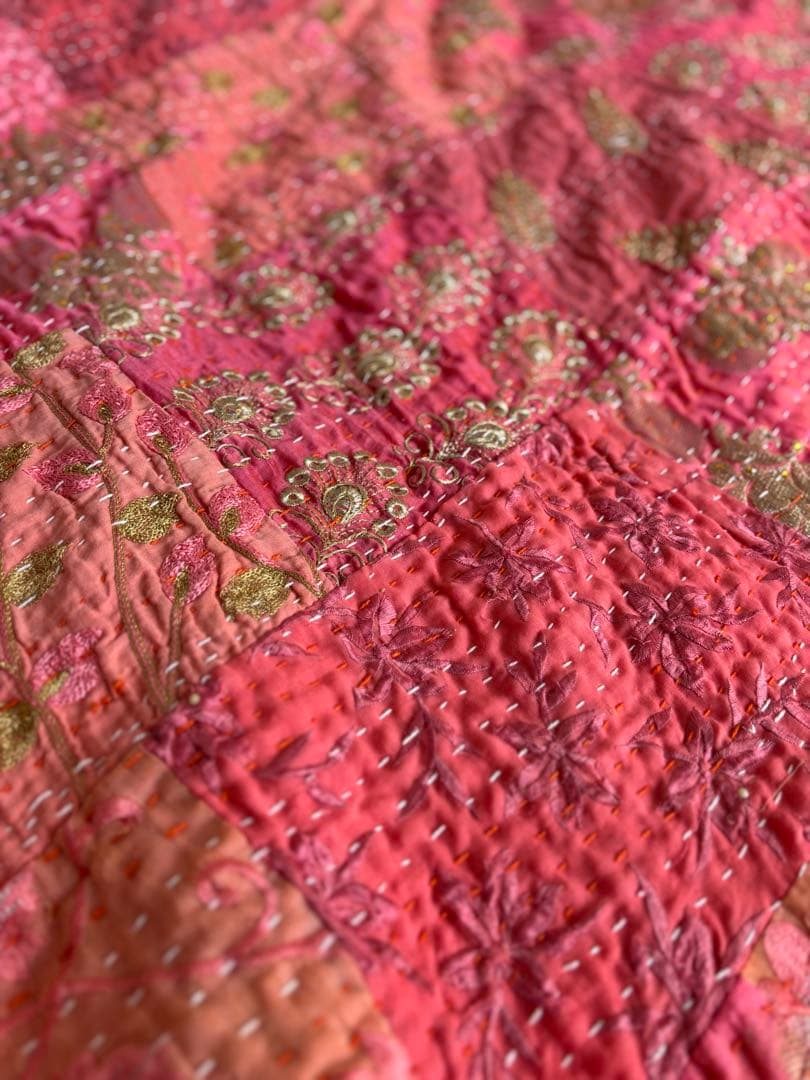 【年明けセール】ラリーキルト　インド刺繍　カンタ　ヴィンテージ　パッチワーク