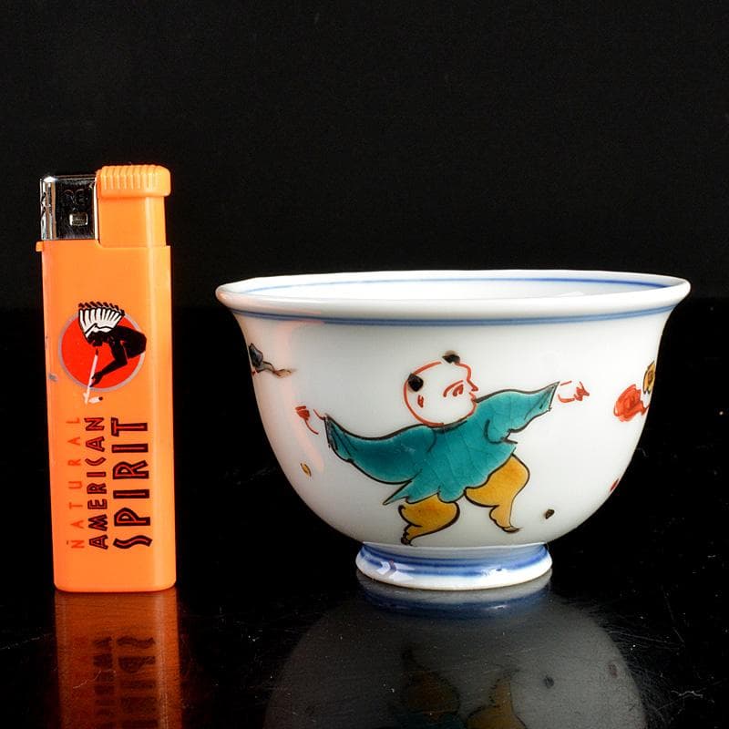 九谷焼　堀江青光造　色絵唐子文　波出茶碗　数茶碗　10客　共箱　V　6207C