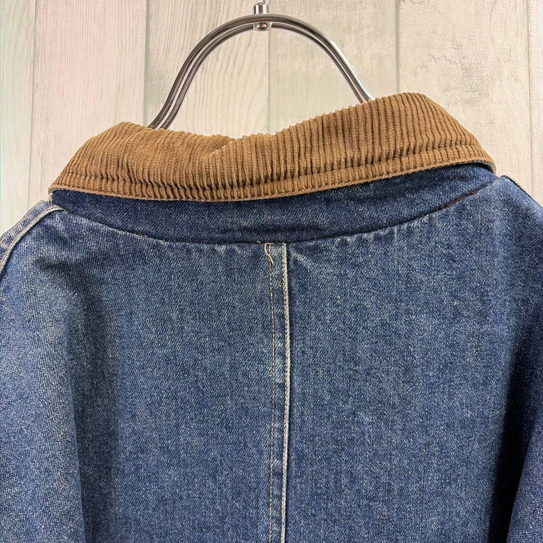 グレートランド デニムカバーオール 2XL コーデュロイ襟 チェック裏地