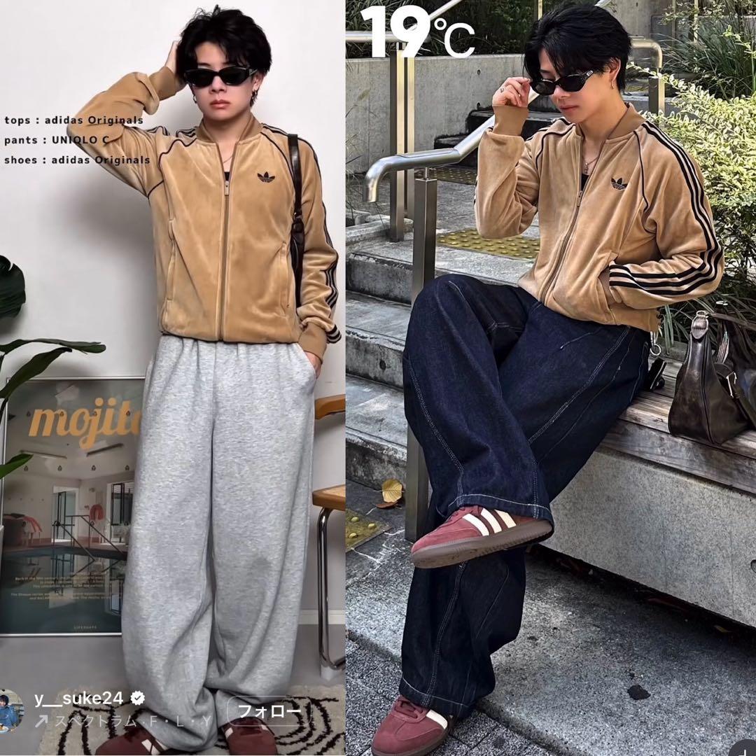 新品3XL⭐️adidasアディカラー ブラウンベロア トラックトップ 風早ゆうた