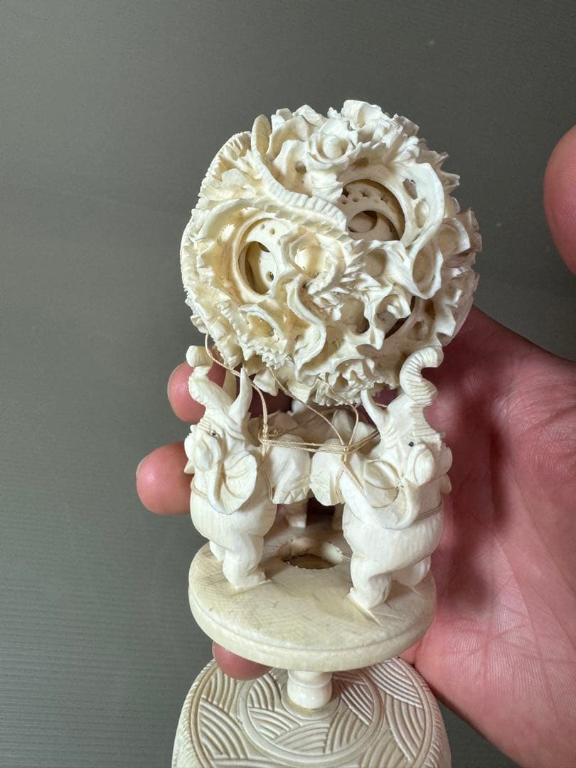 2736 中国美術 天球 多層球　龍の置物 象の置物 精密彫刻　工芸品