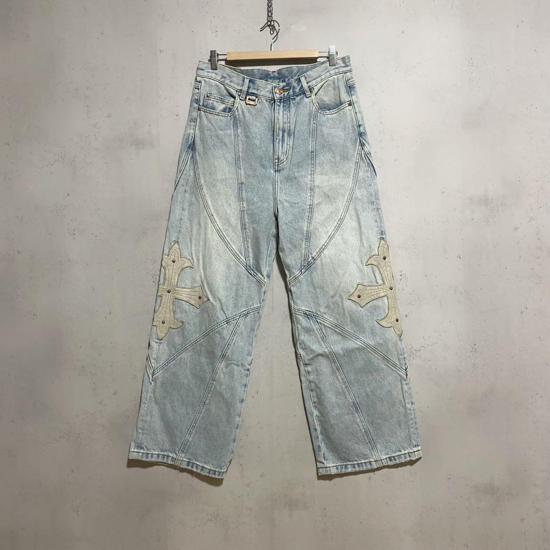 SUPPLIER サプライヤー クロスレザーパッチ　バギーデニムパンツ