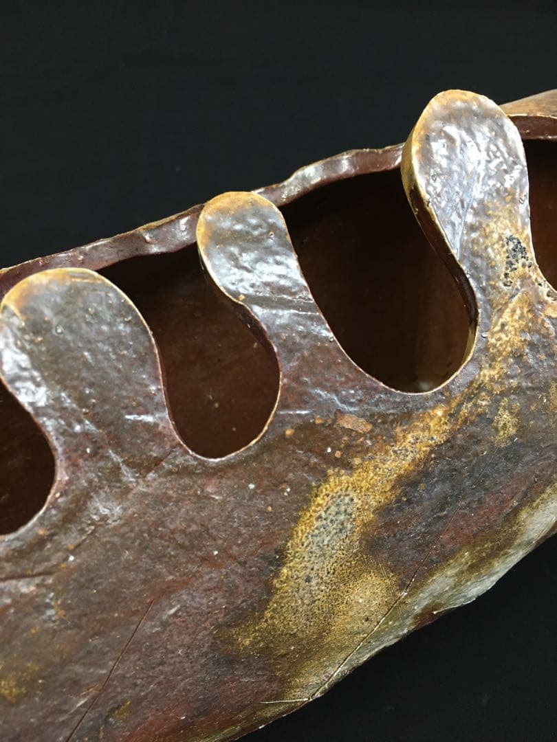 S23岡田輝 備前 叩き花入・共箱・花器