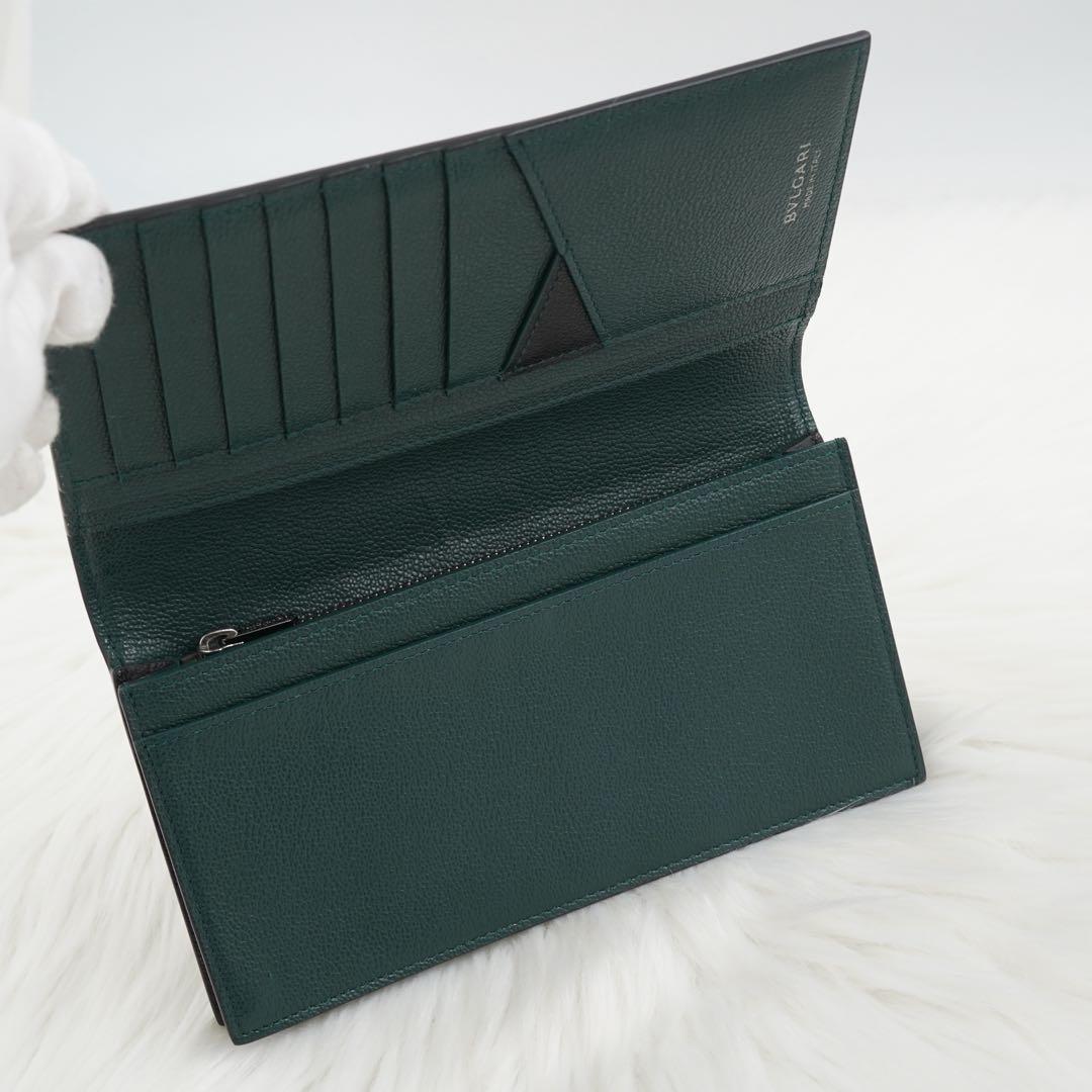 未使用品　箱付き　BVLGARI ブルガリ　長財布　バイカラー　レザー　グリーン