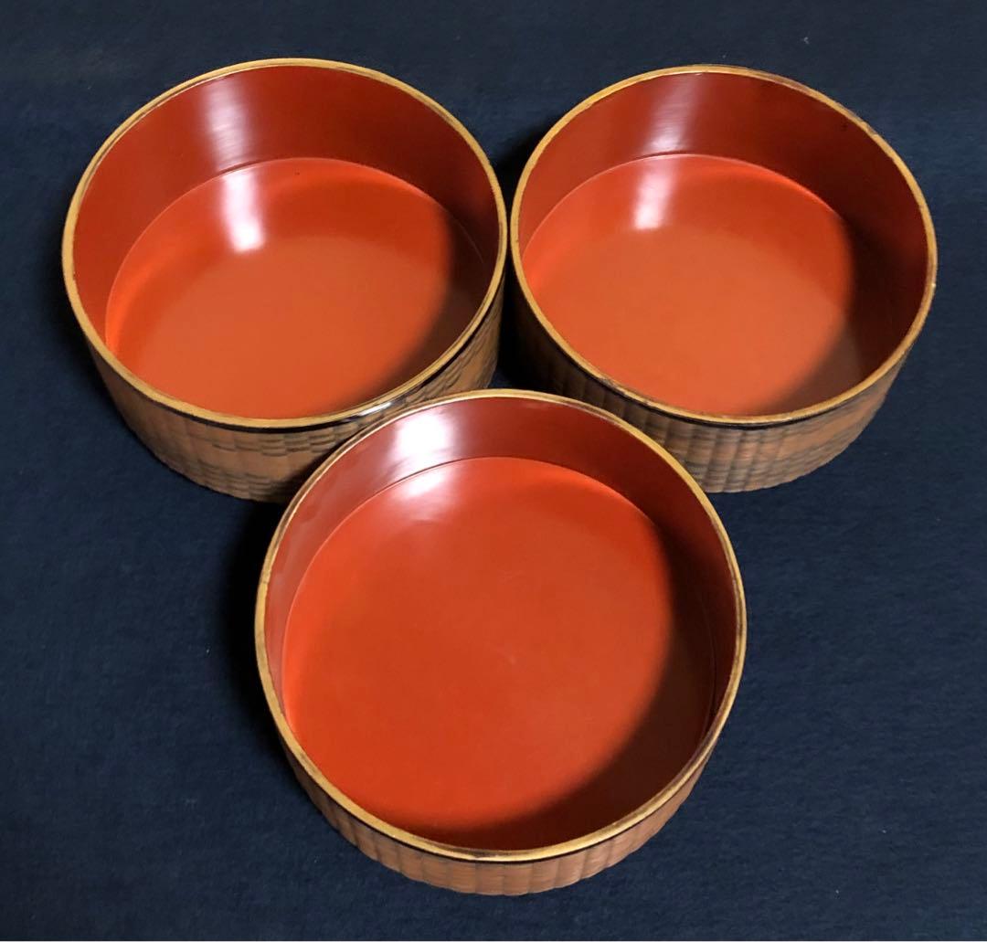 《レ》時代 煎茶 竹編 提籃 三段籠 提げ籠 茶籠 網代 木箱　251030う2