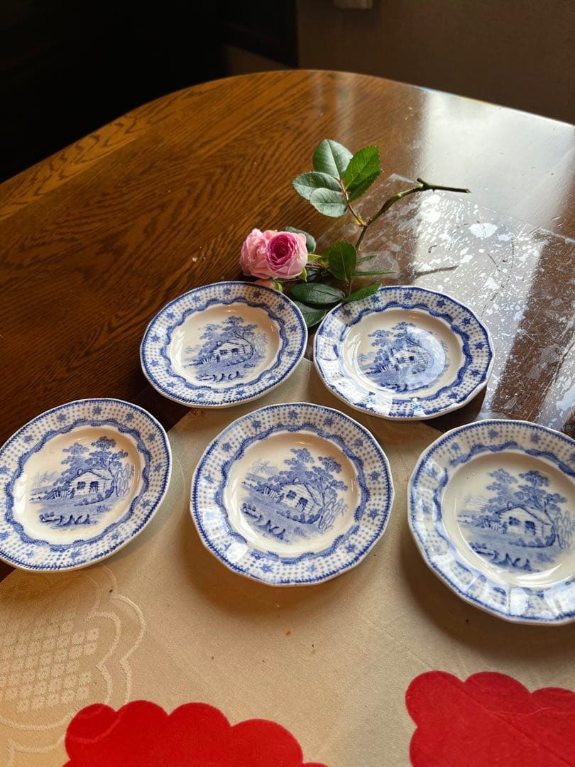 A737 西洋アンティーク　オランダ　デルフト　豆皿　手塩皿　5枚