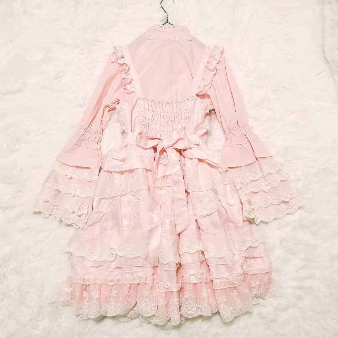 十字心結シリーズロリィタドレス ブラウス ワンピース 姫袖 甘ロリ ピンク