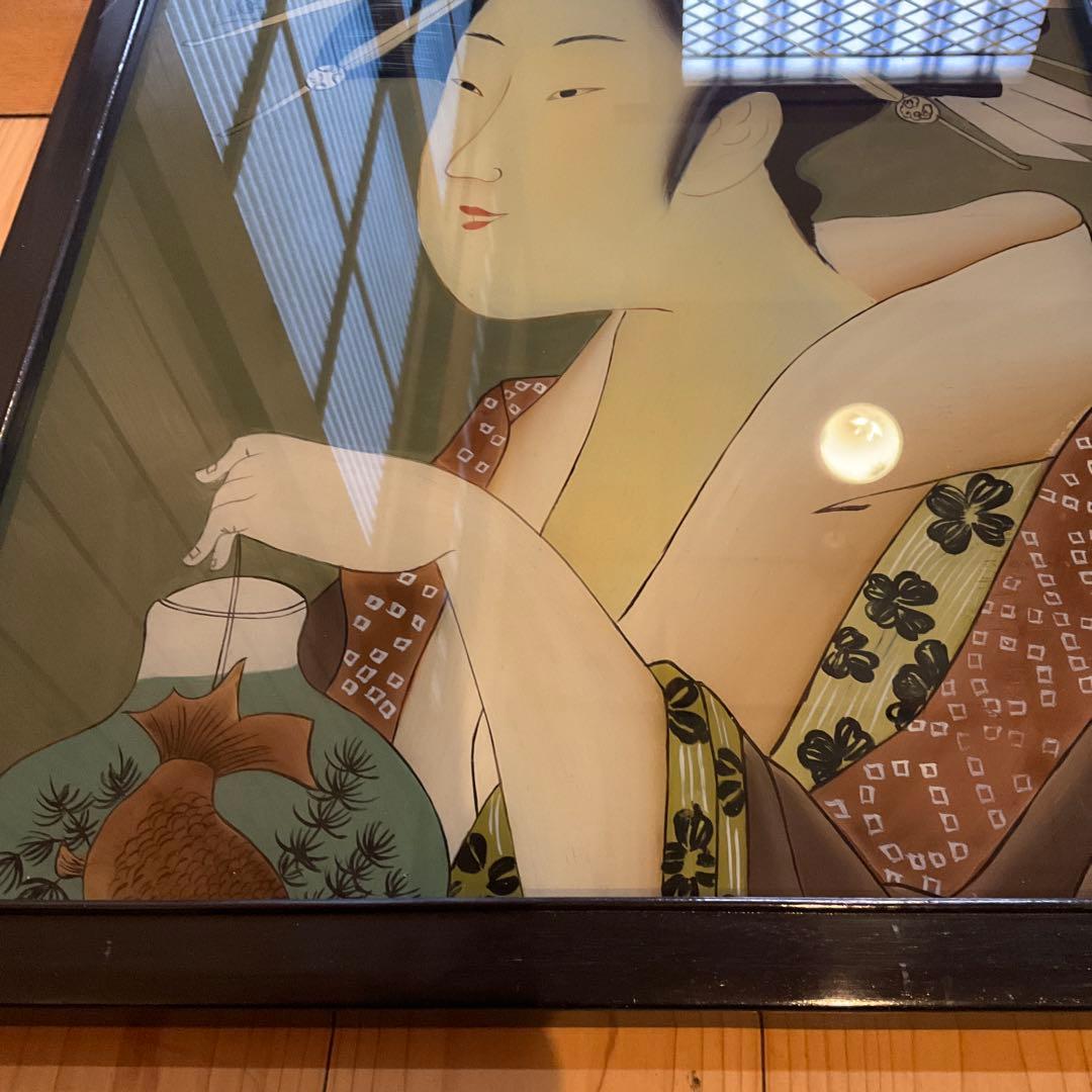 ガラス絵　硝子絵　浮世絵　錦絵　美人大首絵　葛飾北斎　喜多川歌麿