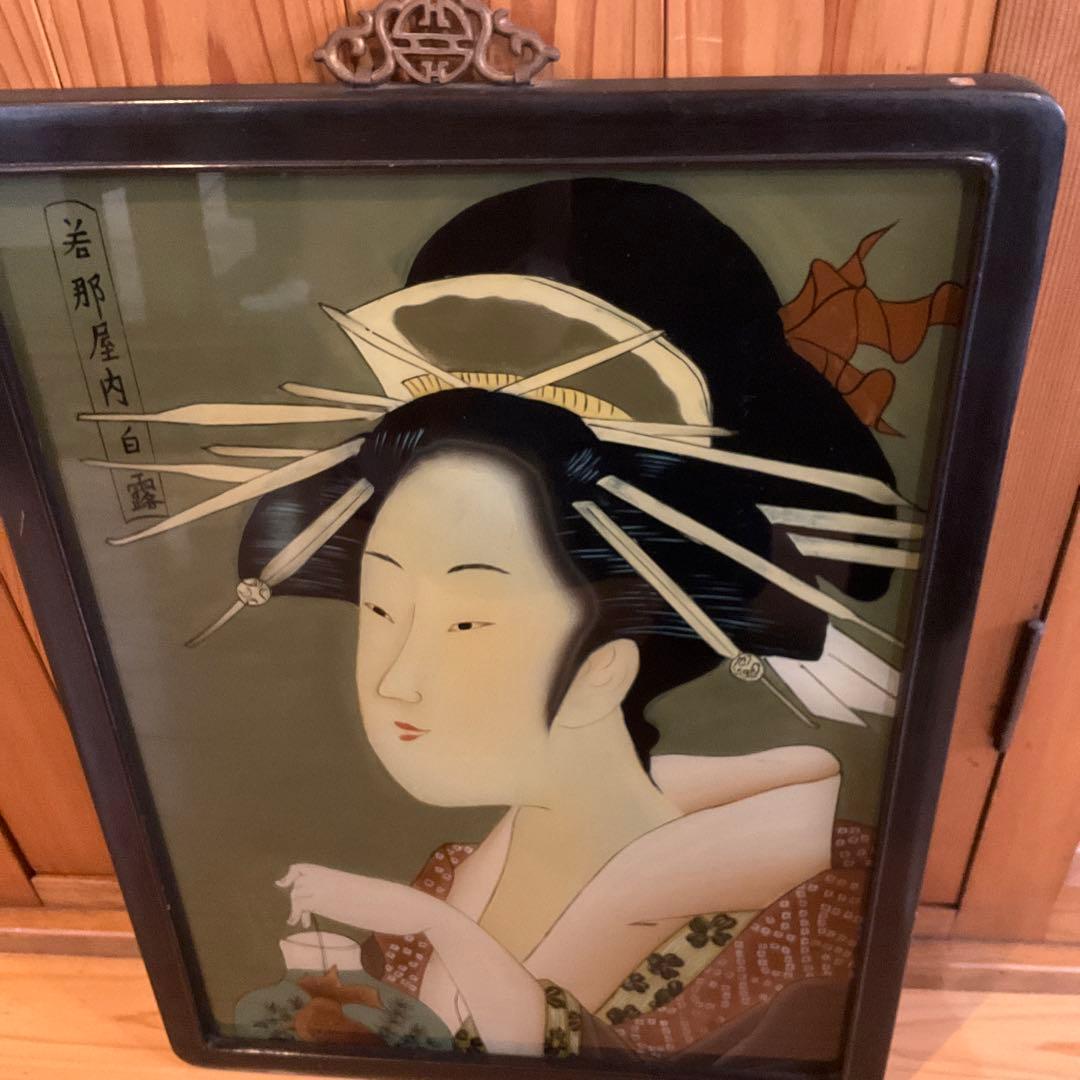 ガラス絵　硝子絵　浮世絵　錦絵　美人大首絵　葛飾北斎　喜多川歌麿