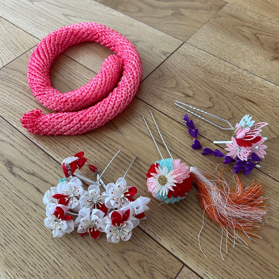 七五三 女の子7歳着物・帯セット　赤　レトロ　アンティーク