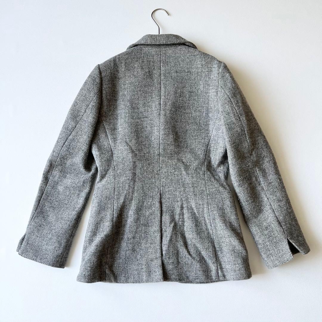 4980【美品】45R シェットランドツィードジャケット　チャーム付き　グレー