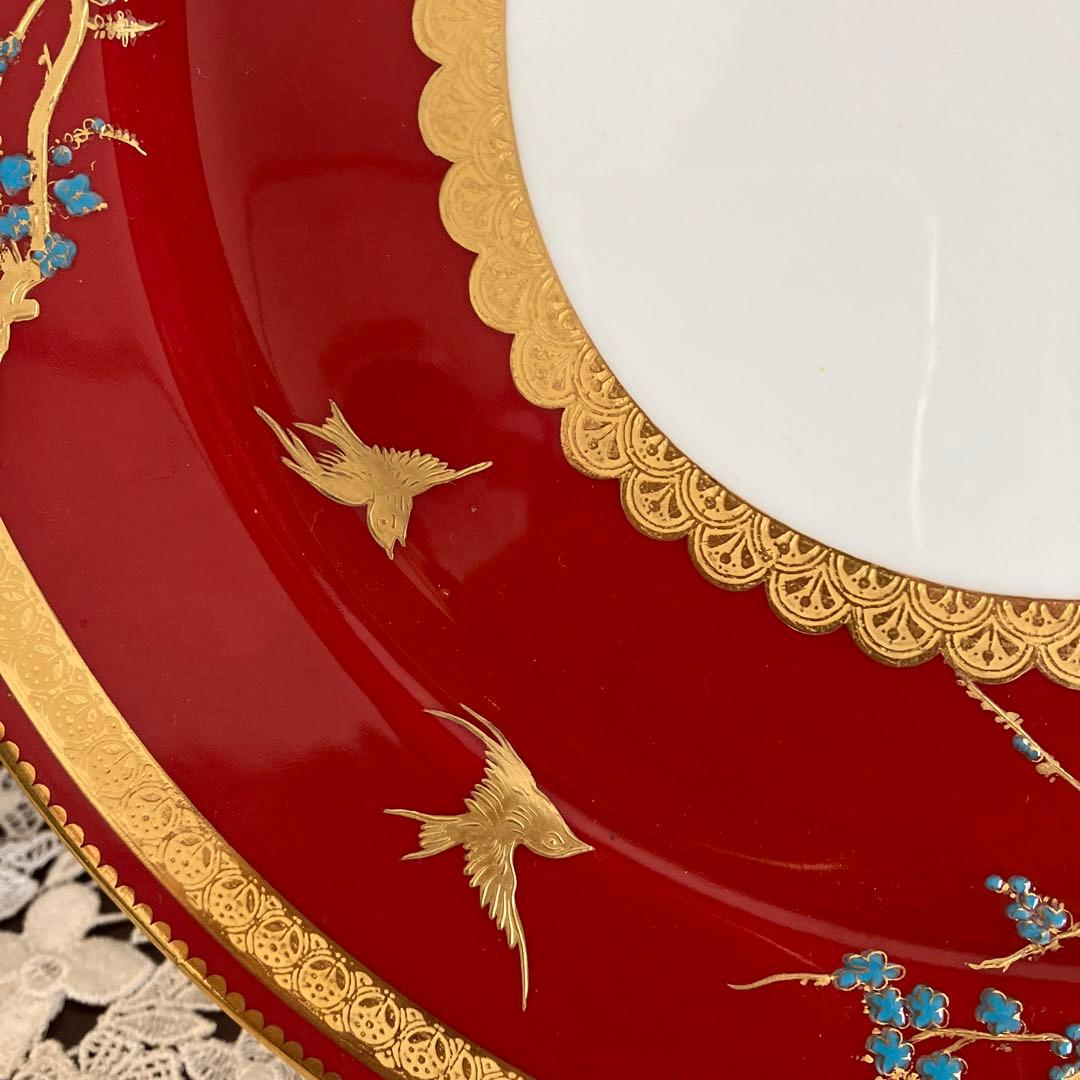 英国アンティーク　コウルドン　青い梅と鳥紋　ジャポニズムプレート