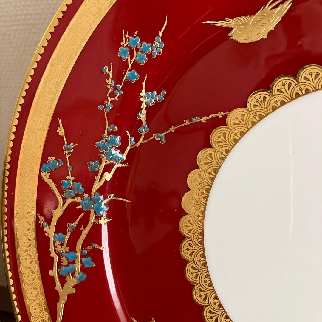 英国アンティーク　コウルドン　青い梅と鳥紋　ジャポニズムプレート